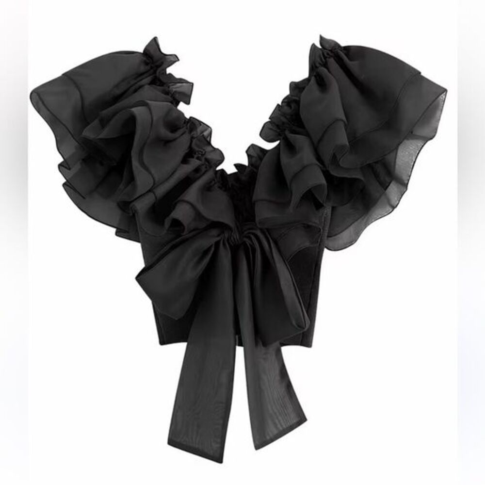 Cloud Ten Size M Tulle Layered Puff Sleeve Crop Top Black Coquette Whimsigoth